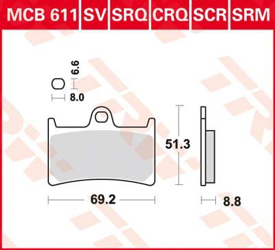 Колодки тормозные передние Yamaha YZF-R1, R6 (4C8-25805-00-00, 4C8258050000, 4C8-25805-00, 4C82580500, 4C8 25805 00) MCB611SV