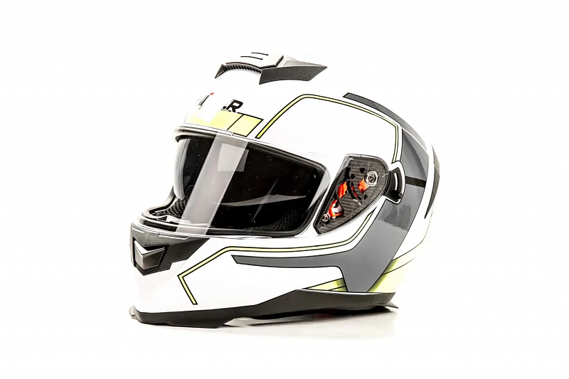 Шлем мото интеграл HIZER J5318 #2 (S)  white/yellow (2 визора) - alexmotorsspb.ru