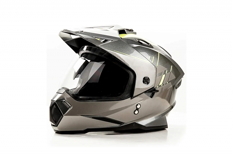 Шлем мото мотард HIZER J6802 #1 (M) gray/lemon (2 визора) - alexmotorsspb.ru