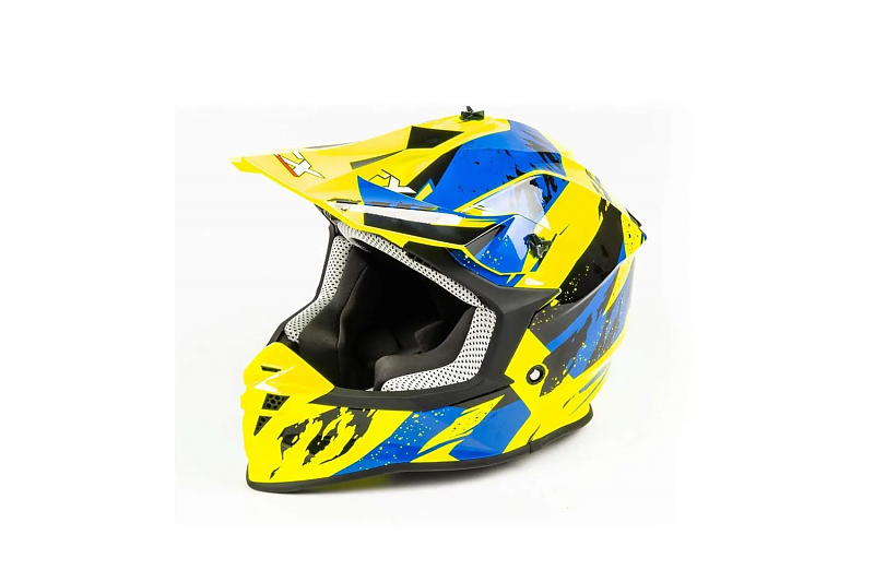 Шлем мото кроссовый GTX 633 #1 (L)  FLUO YELLOW/BLUE BLACK - alexmotorsspb.ru