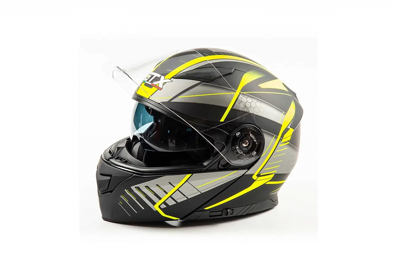 Шлем мото модуляр GTX 550 #3 (S) BLACK/FLUO YELLOW GREY (2 визора) - alexmotorsspb.ru
