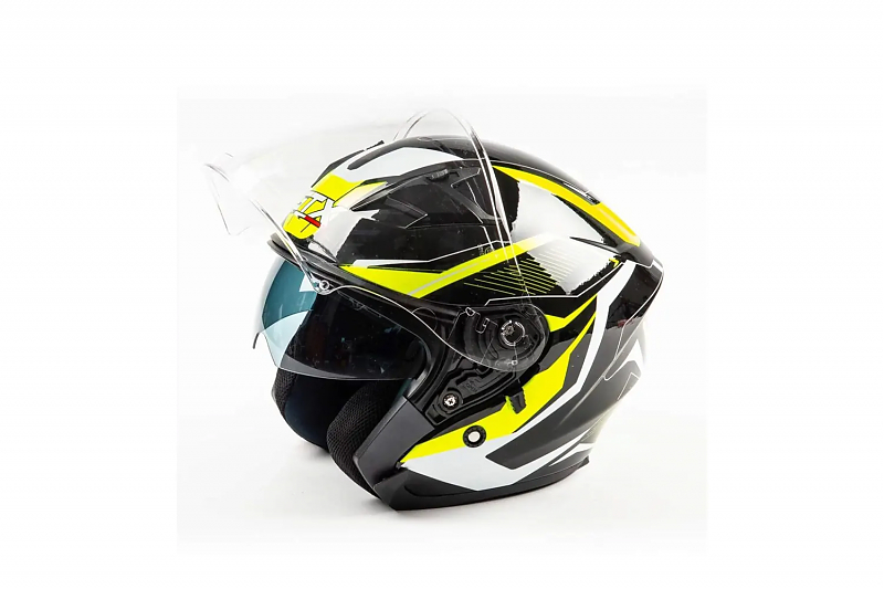 Шлем мото открытый GTX 278 #2 (S) BLACK/FLUO YELLOW WHITE (2 визора) - alexmotorsspb.ru
