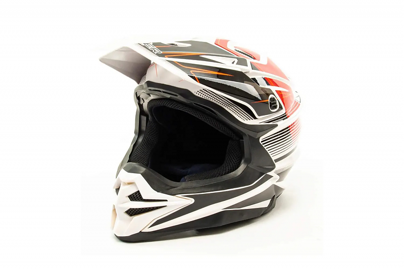 Шлем мото кроссовый HIZER J6803 #1 (S) WHITE/ORANGE - alexmotorsspb.ru