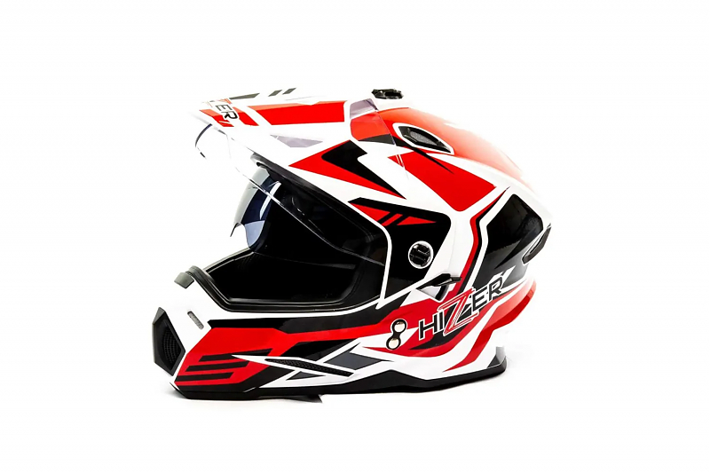 Шлем мото мотард HIZER J6802 #5 (L) white/red (2 визора) - alexmotorsspb.ru