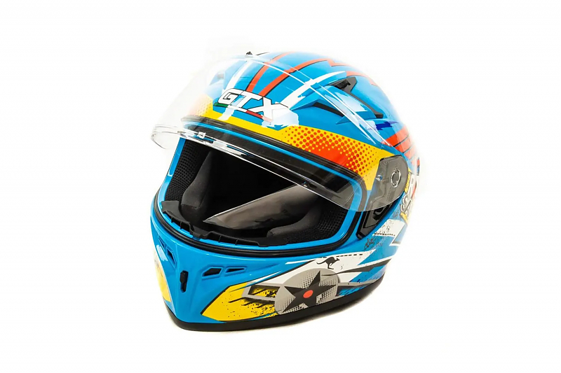 Шлем мото интеграл GTX 578S #2 (L) BLUE / ORANGE YELLOW подростковый - alexmotorsspb.ru