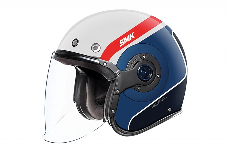 Шлем SMK RETRO JET REBEL, цвет белый/синий/красный XS - alexmotorsspb.ru