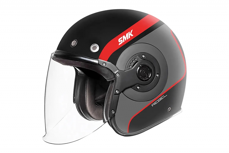 Шлем SMK RETRO JET REBEL, цвет чёрный/серый/красный M - alexmotorsspb.ru