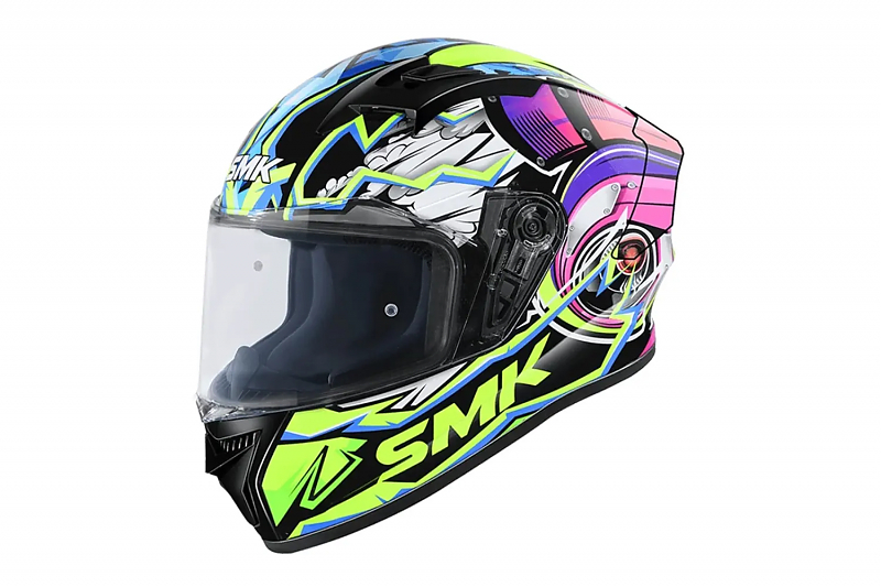 Шлем SMK STELLAR TURBO, цвет чёрный/салатовый/пурпурный S - alexmotorsspb.ru