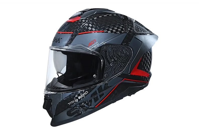 Шлем SMK TITAN CARBON NERO, карбон/серый/красный M - alexmotorsspb.ru