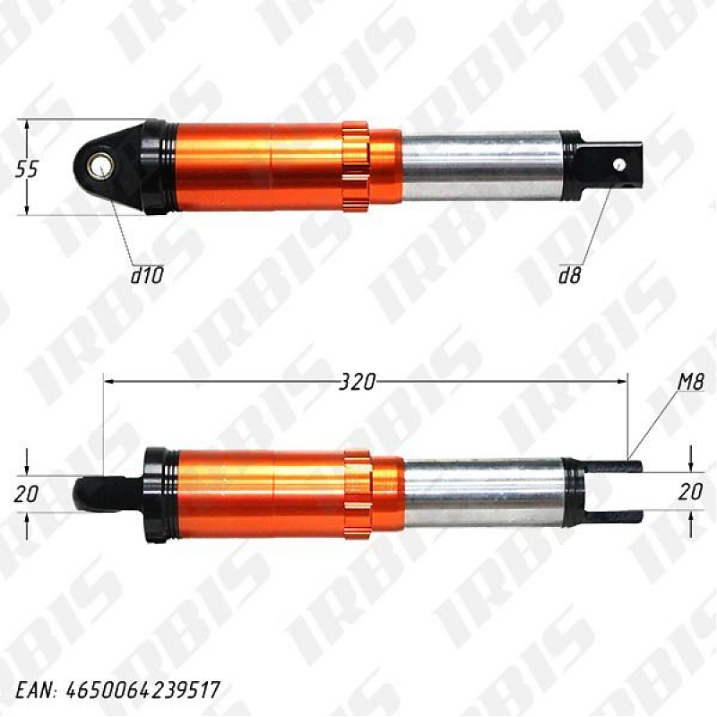 Амортизатор задний (L-320mm,D-10mm,M8) (внутр.пружина) - alexmotorsspb.ru