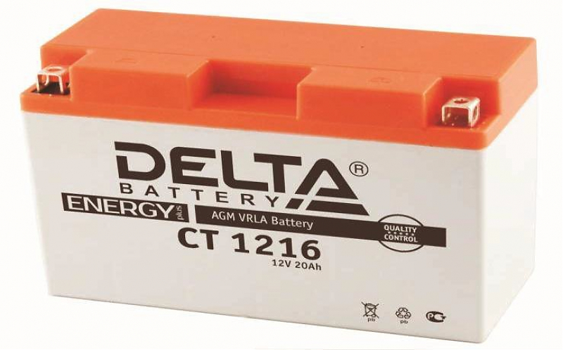 Delta CT 1216 (YB16AL-A2) 12В/16А/Ч/обратная/205х70х162 мм (Yamaha Viking VK 540, YB16AL-A2, 9079E-Y0003-00, 5E3-82110-81-00) - alexmotorsspb.ru