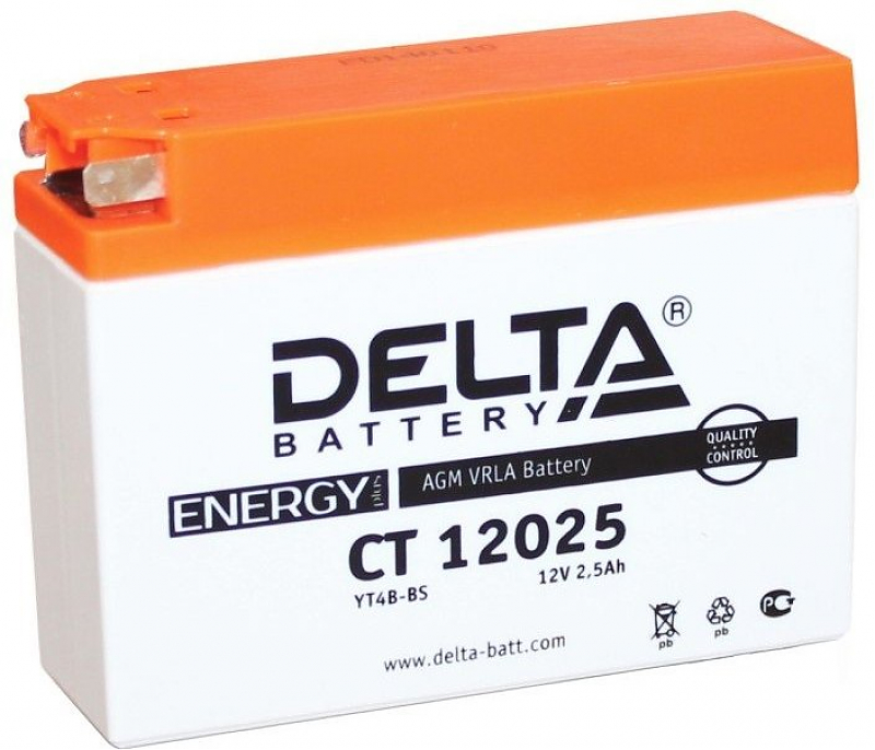 Delta CT 12025  (YTX4B-BS) 12В/2,5А/Ч/обр./ 113x38x87 мм - alexmotorsspb.ru