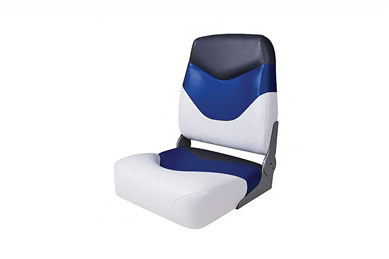 Сиденье мягкое складное Premium High Back Boat Seat, бело-синее - alexmotorsspb.ru